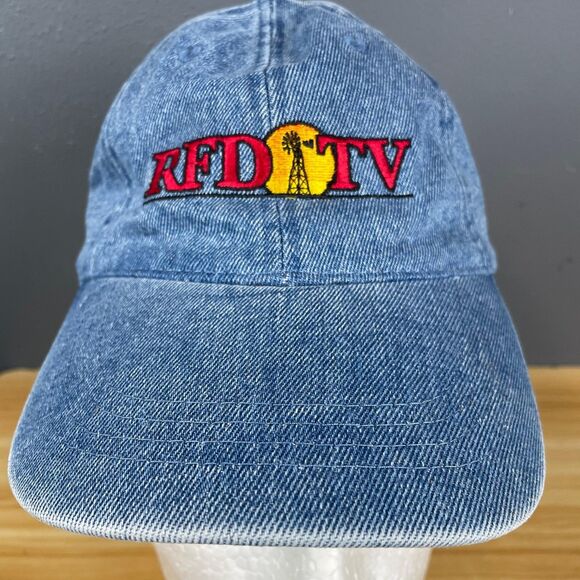 RFD-TV Denim Baseball Cap Unisex Adjustable Blue Embroidered Logo Hat Outdoor - Picture 2 of 7